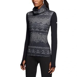 Nike Pro Hyperwarm Training Top Women's M Black Dri Fit Printed Thumbhole